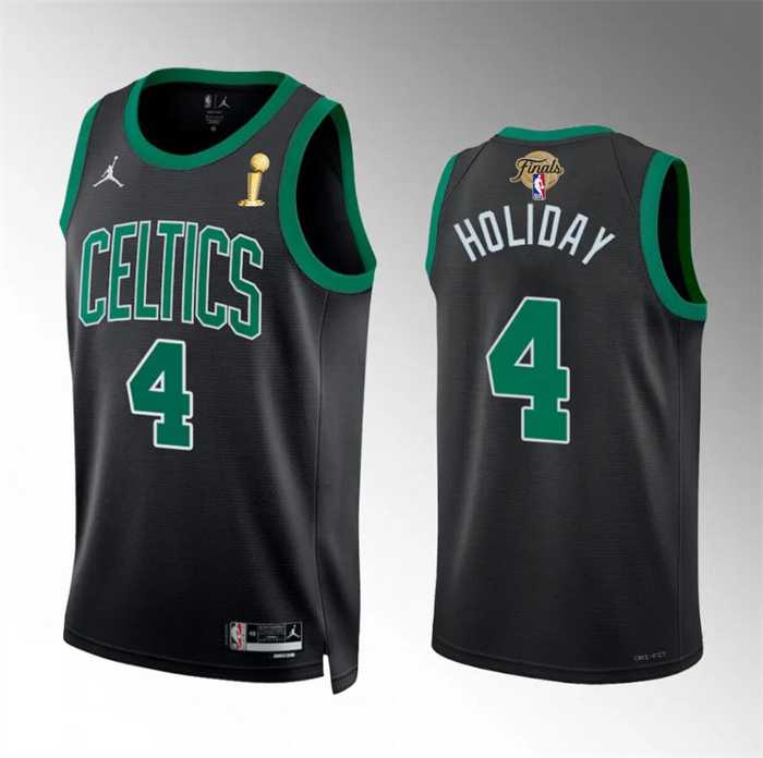 Mens Boston Celtics #4 Jrue Holiday Black 2024 Finals Champions Statement Edition Stitched Basketball Jersey Dzhi